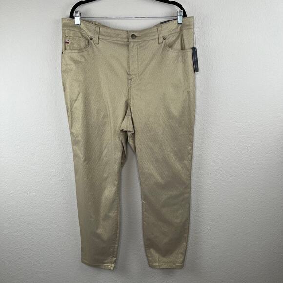 Tommy Hilfiger Tribeca Skinny Stretch Chino Pants Tan Gold Foil Plus 20W NWT - Picture 12 of 13